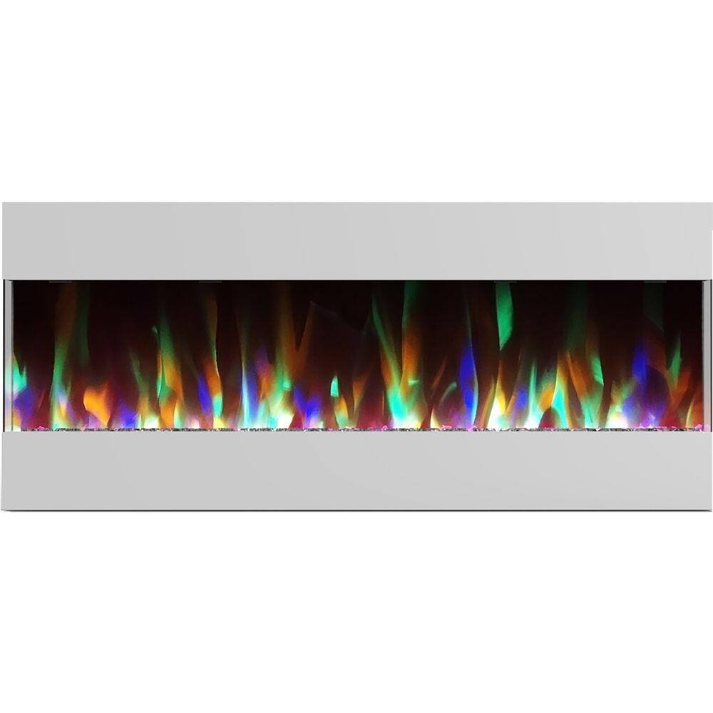 White Recessed Wall Mounted Electric Fireplace with Crystal and LED Display H851375