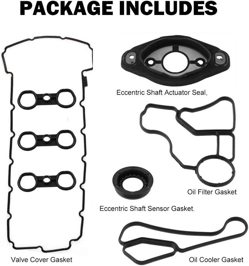 Engine Valve Cover Gasket Set with Camshaft Seal Oil Filter Cooler Adapter Housing Gasket I3918