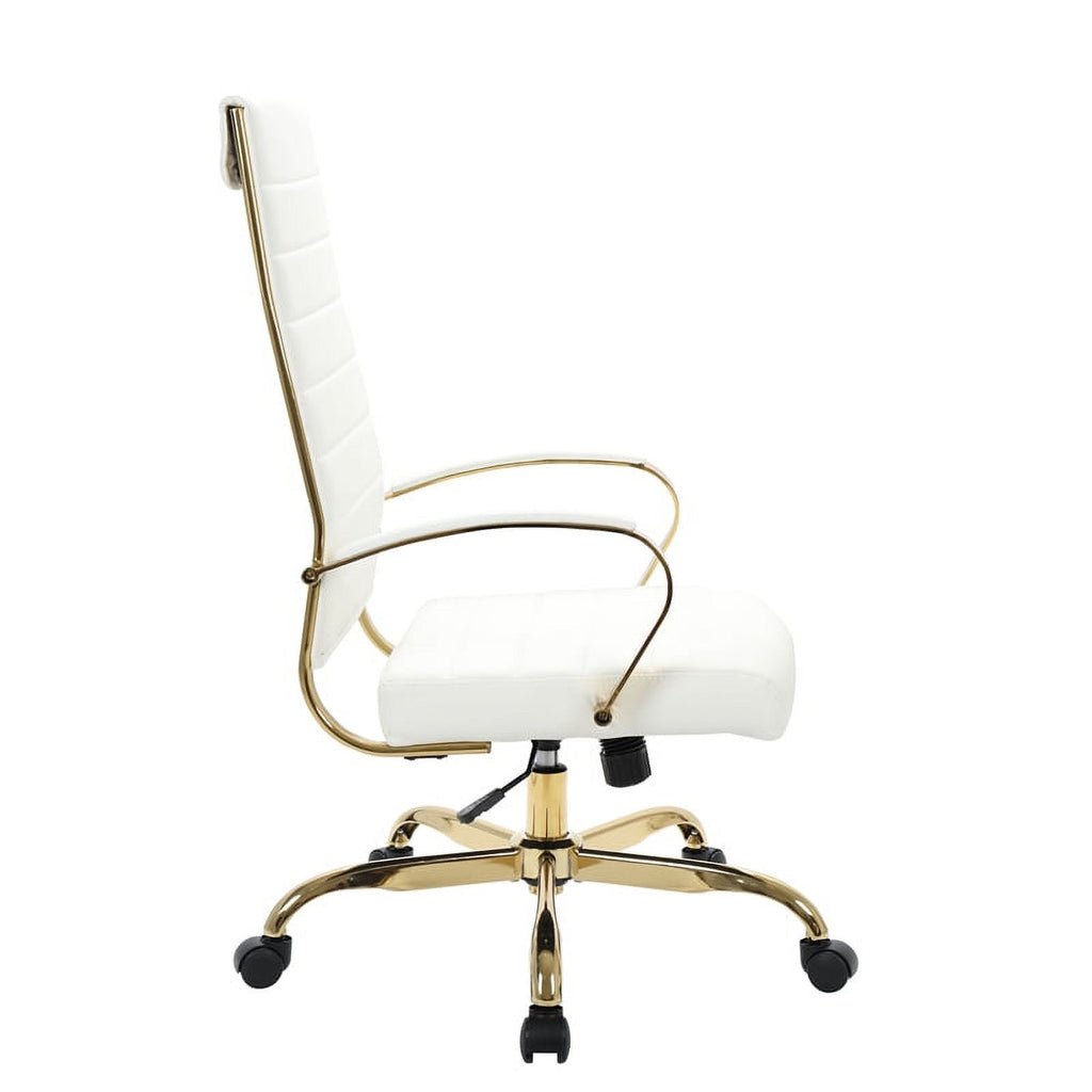Modern Faux Leather High-Back Office Chair in White/Gold J904