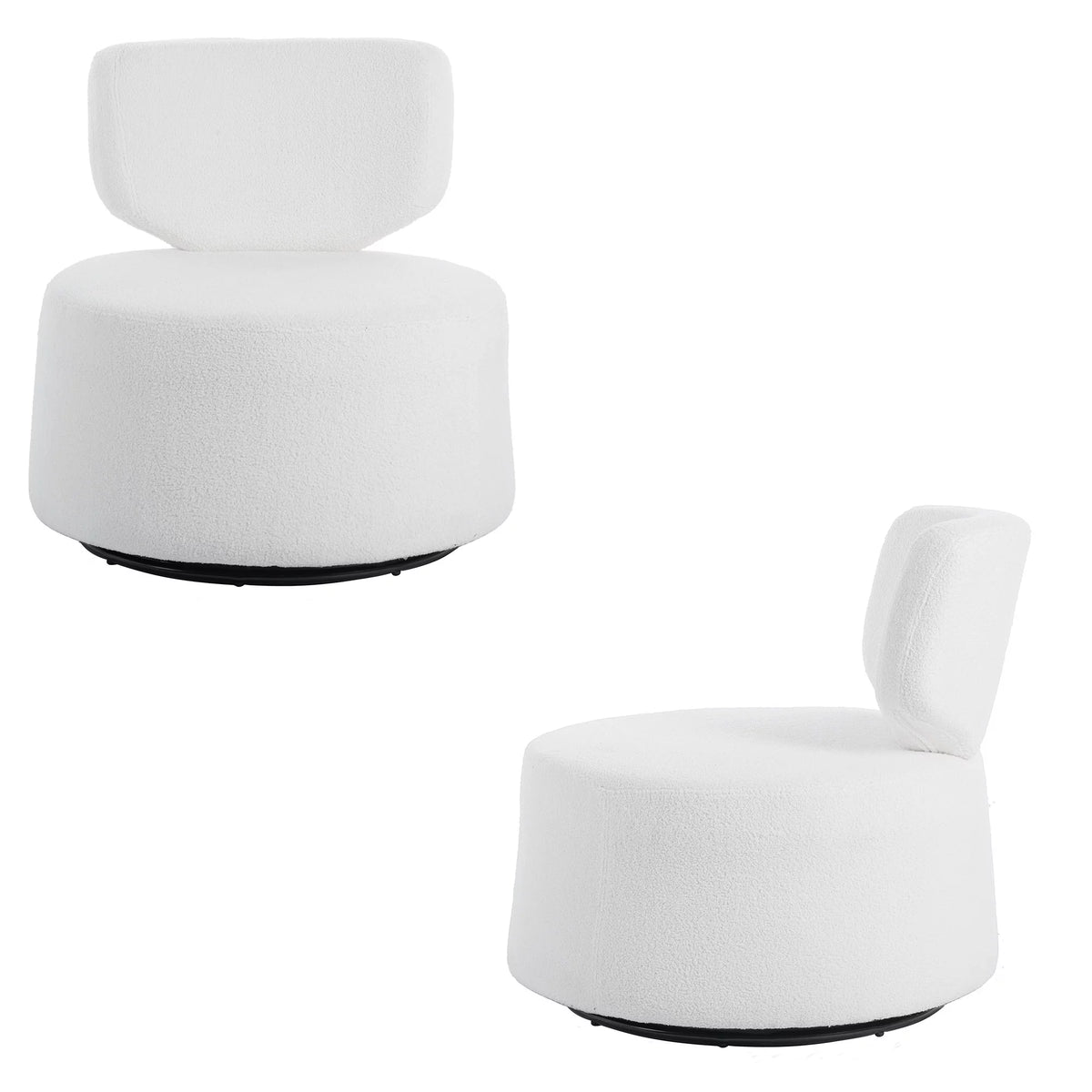 White Round Plush Upholstered Swivel Chair N41244