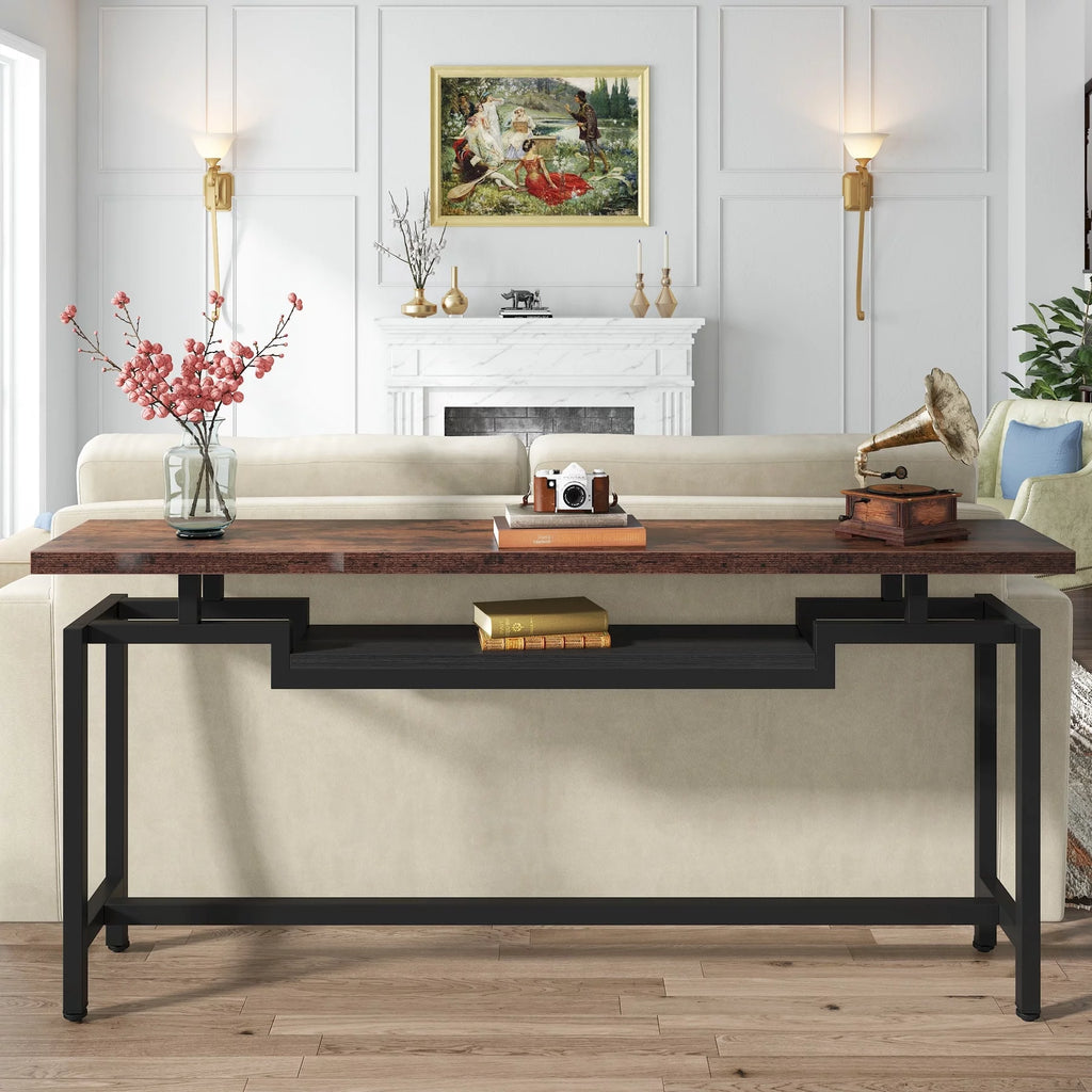 Brown Black 70.86 Inches Extra Long Console Entryway Table S3836