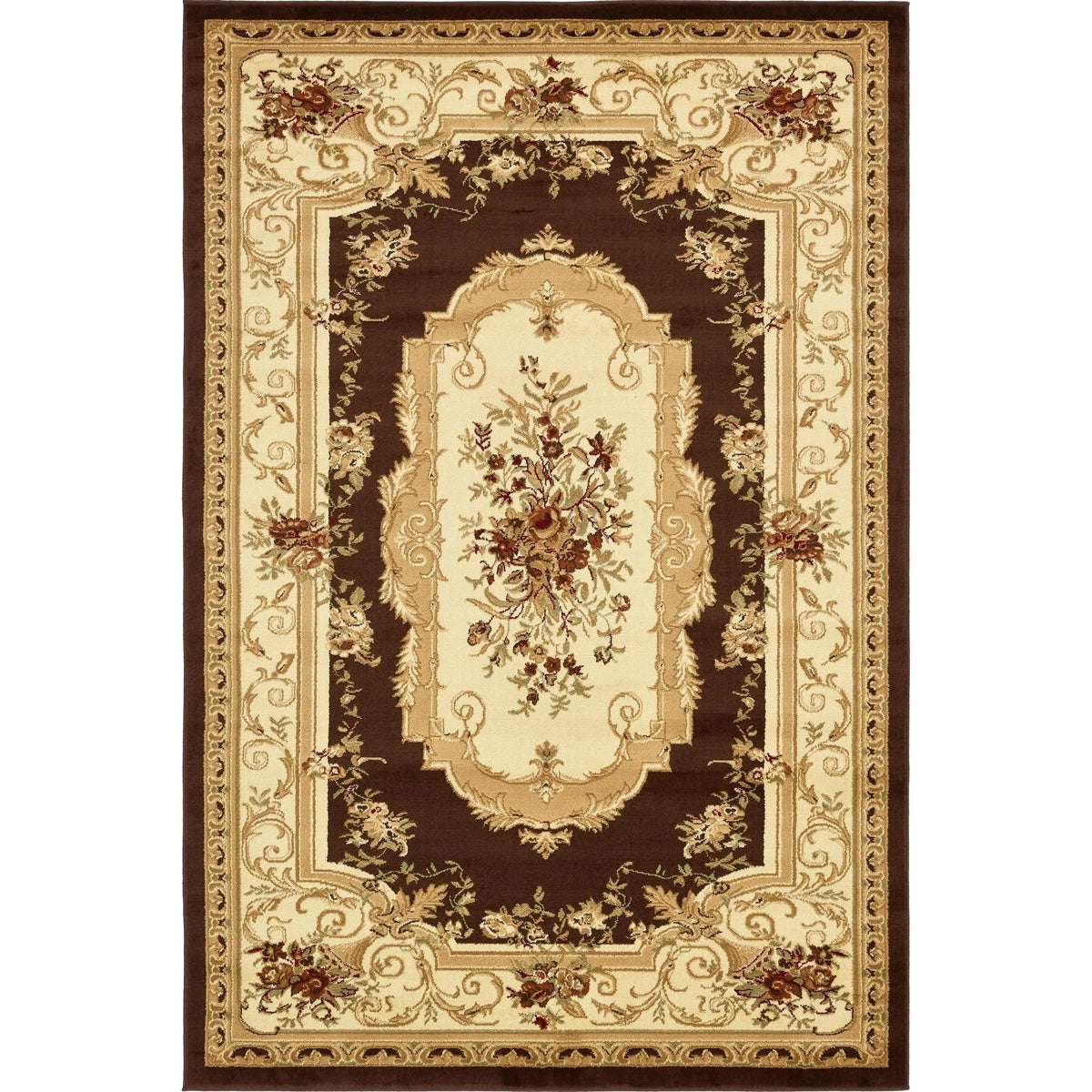 Brown Cream 6' 1 x 9' Floral Rectangle Rug G349