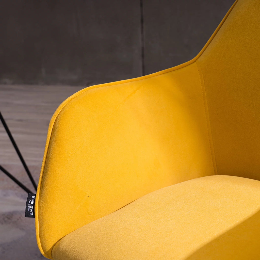 Yellow Velvet Adjustable Height Office Chair with Gold Metal Legs and Wheels C7027