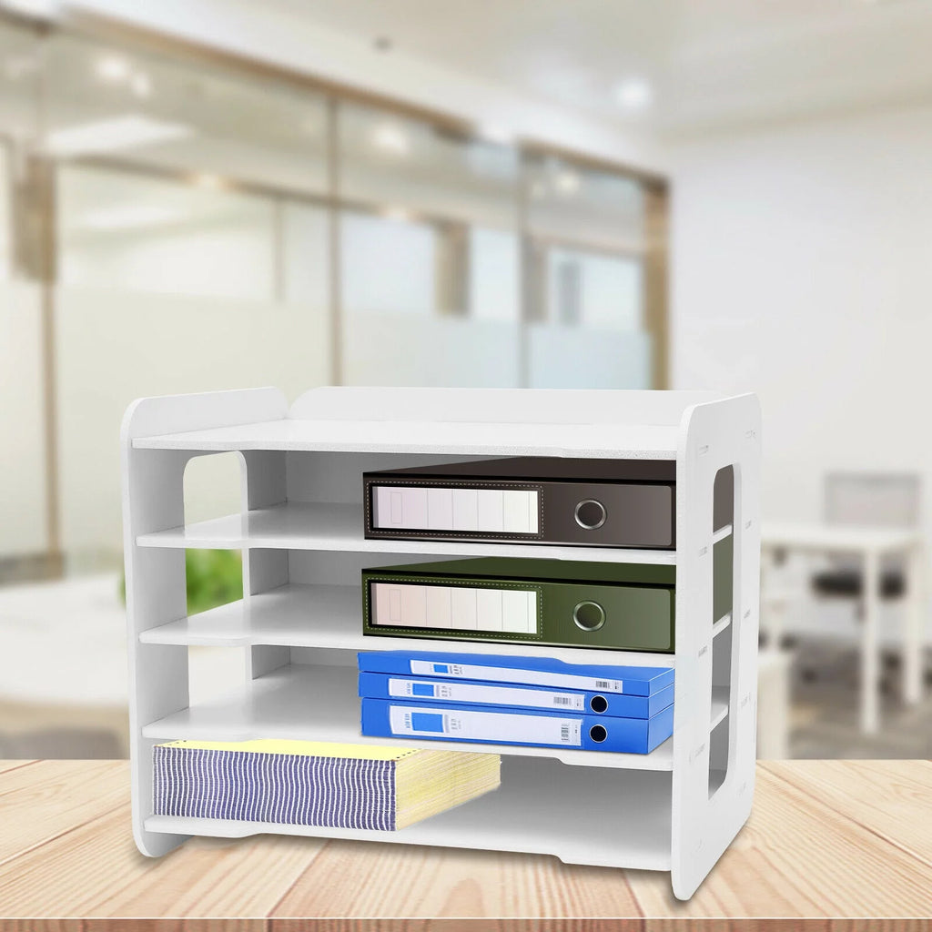 5 Tier White PVC Desktop Letter Tray Organizer X94354