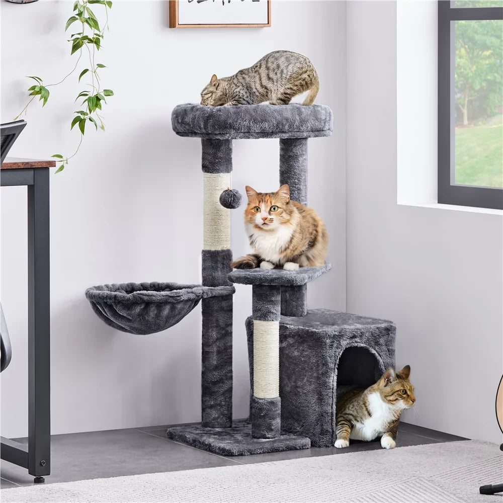Dark Gray Cat Tree Condo Scratching Post Tower with Basket S402360