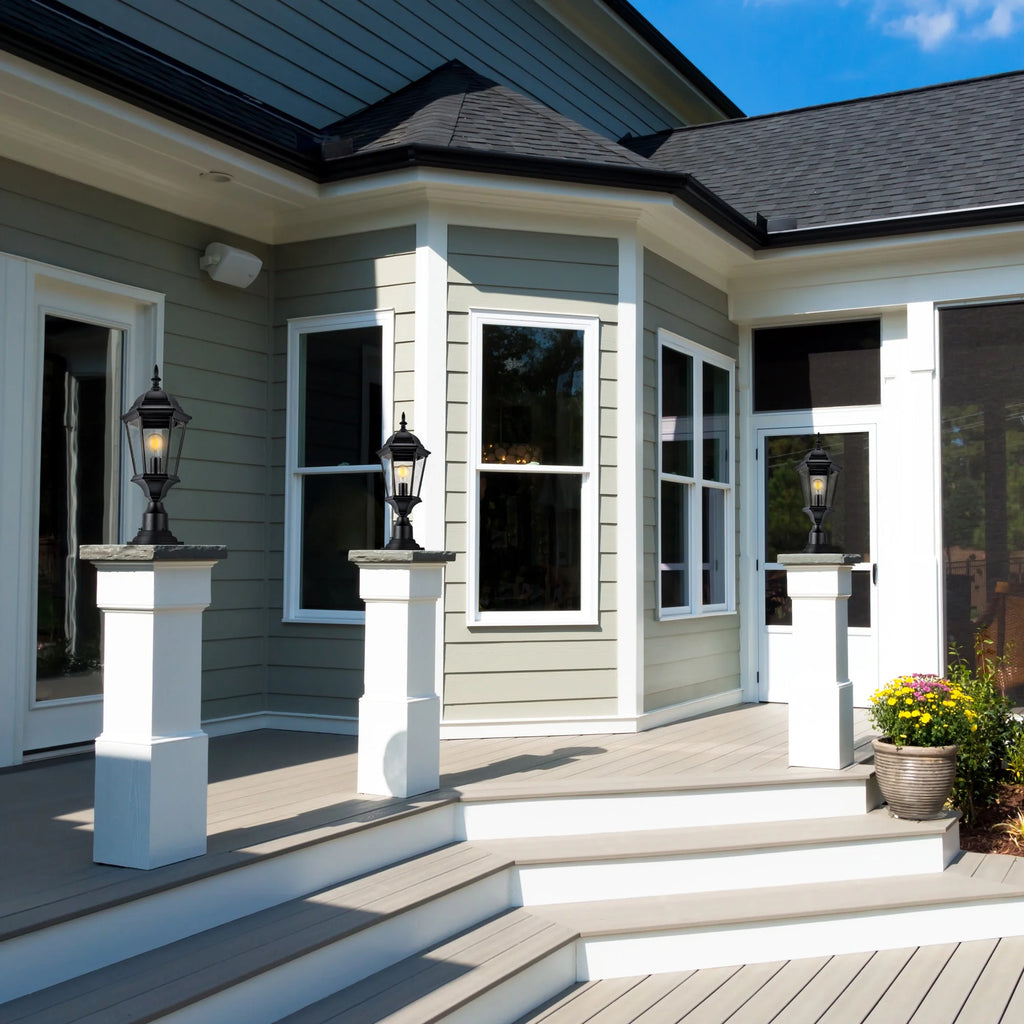 Textured Black Outdoor Post Top Light with Clear Glass V968