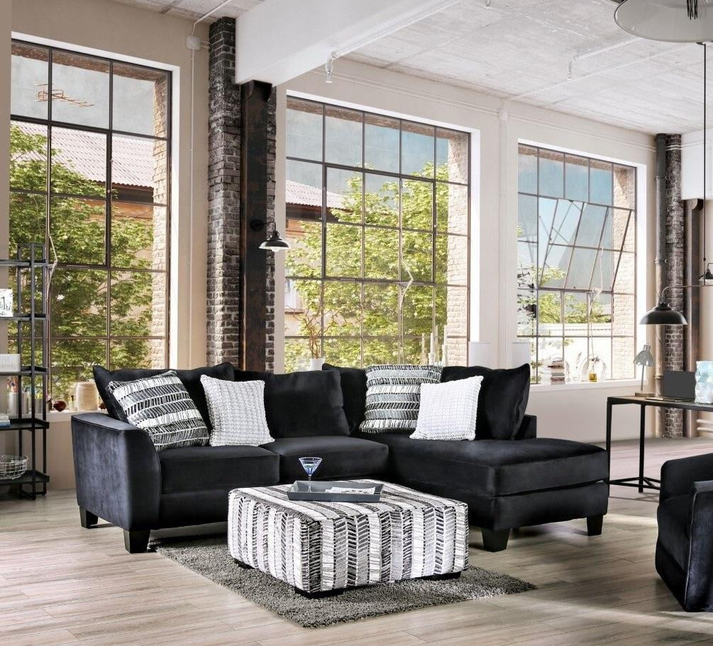 Black Microfiber Sectional Sofa T220