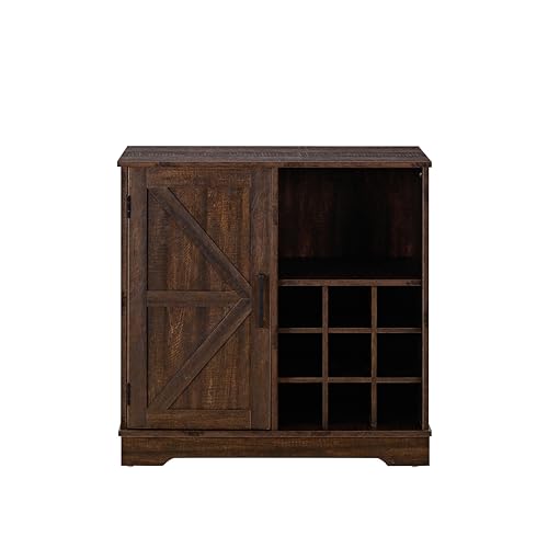 Gray Wash Coffee Bar Cabinet with Wine Rack Barn Door Buffet Sideboard D1837