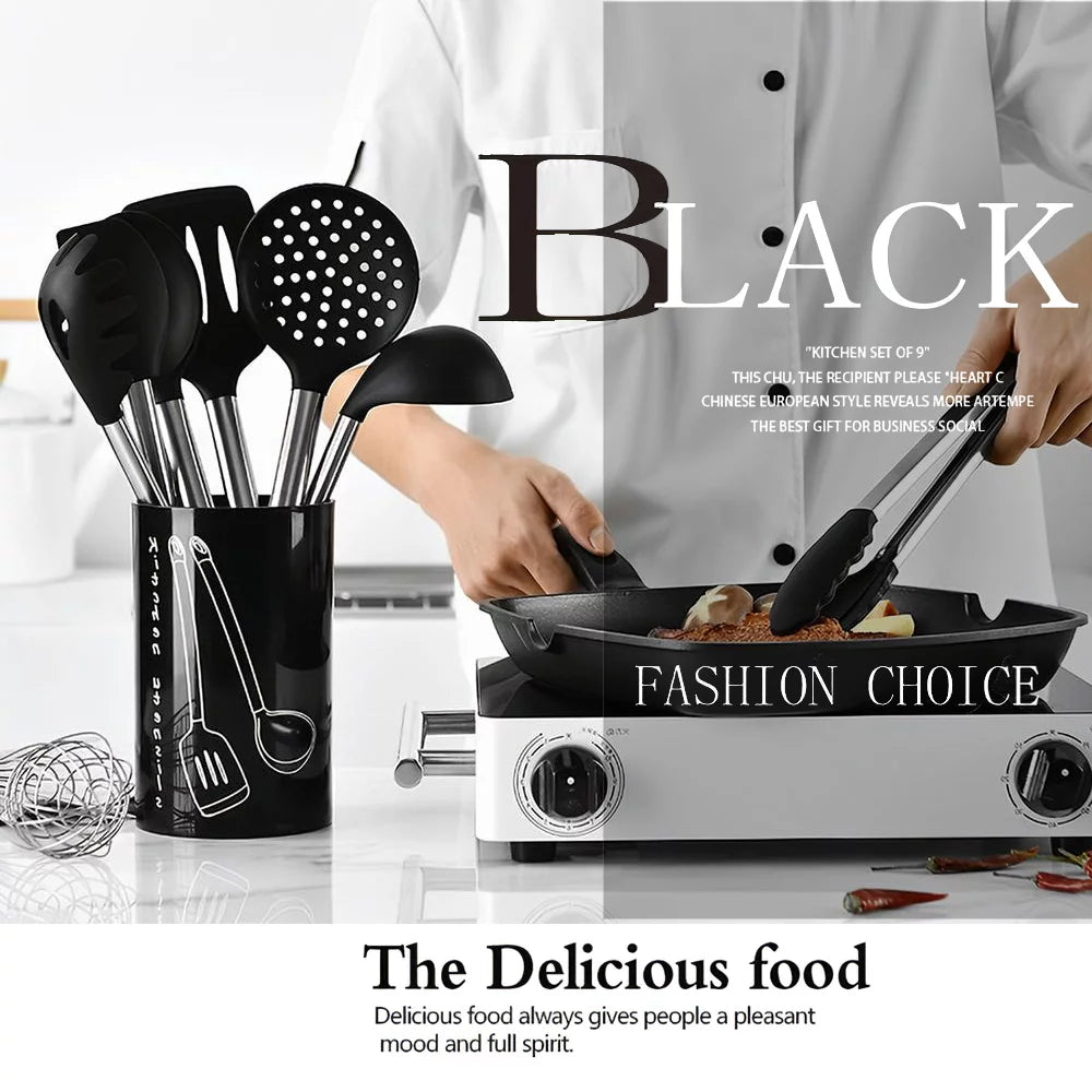 8Pcs Silicone Non-stick Stainless Steel Handle Kitchen Utensil Set U227137