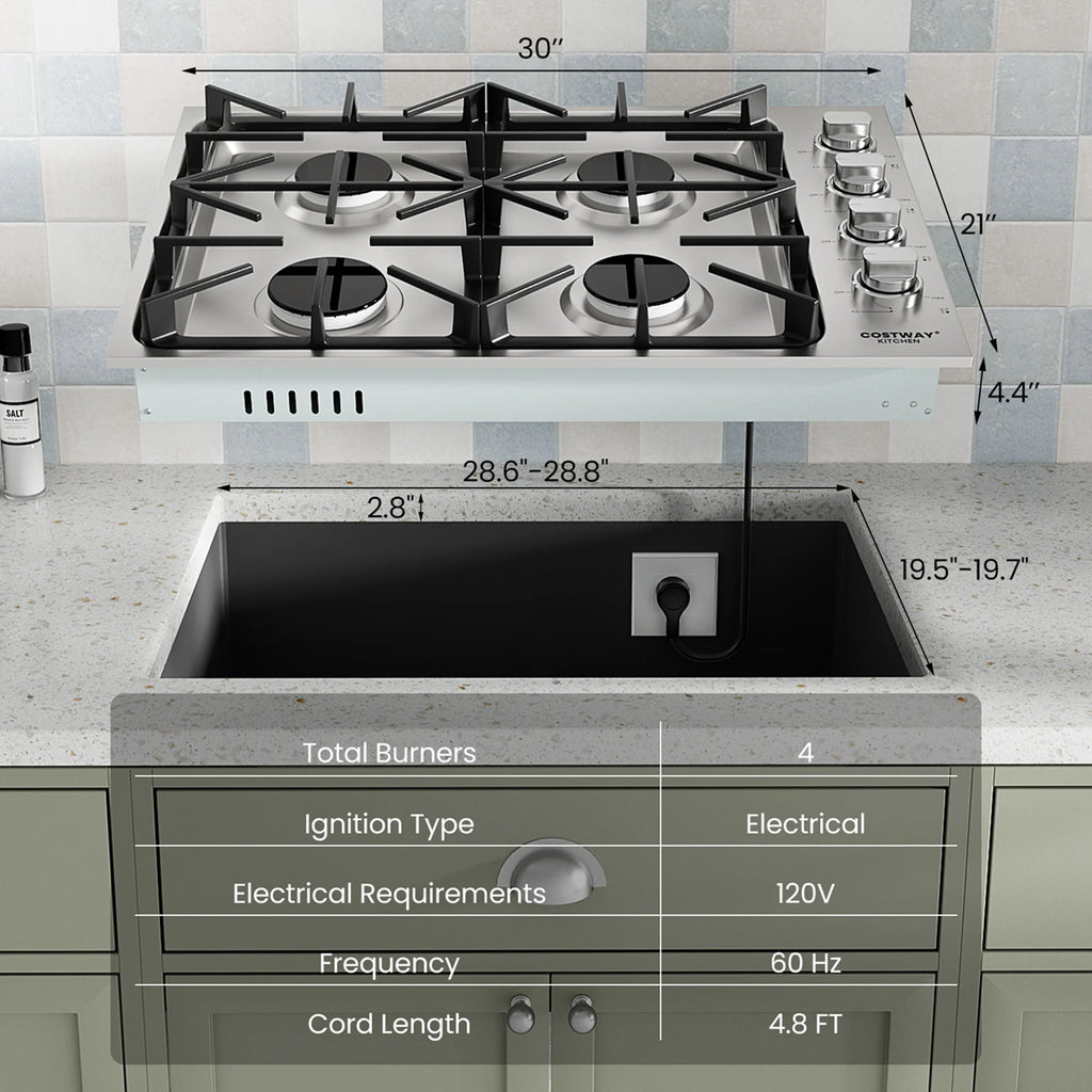 30 Gas Cooktop with 4 Sealed Burners K473723
