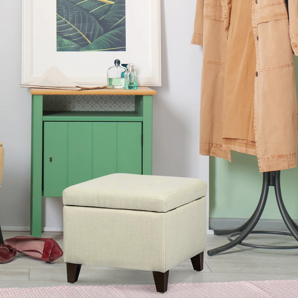 White Square Fabric Storage Ottoman J1499