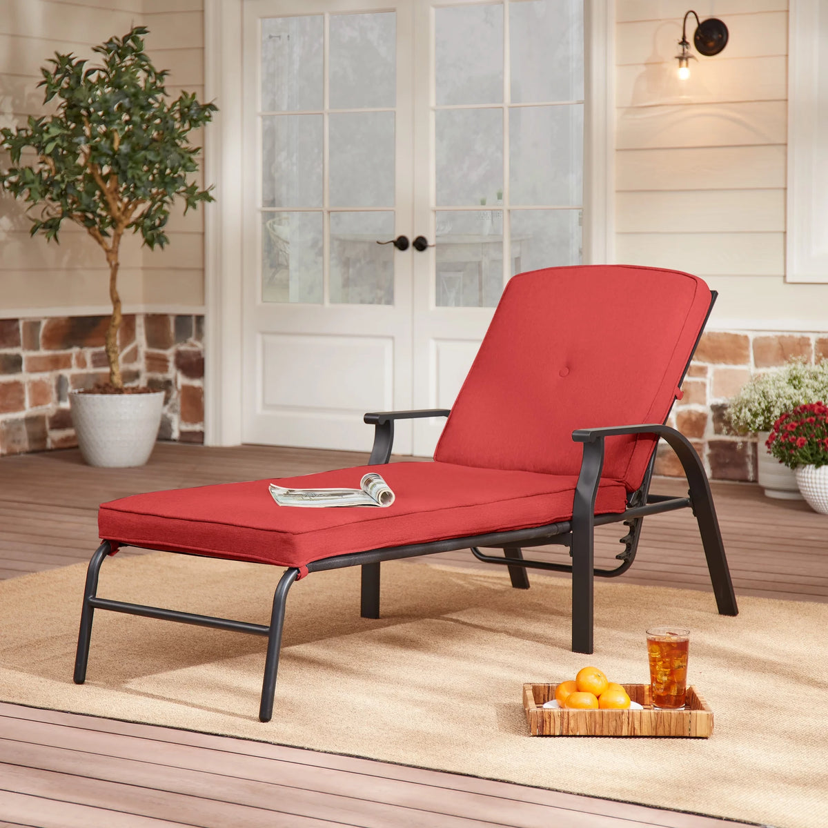 Red Cushion Steel Outdoor Chaise Lounge P584