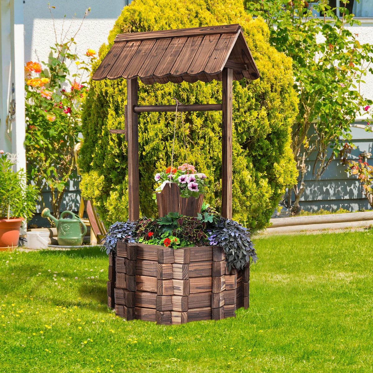 Wooden Wishing Well Planter Y911