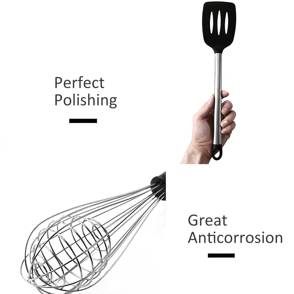 8Pcs Silicone Non-stick Stainless Steel Handle Kitchen Utensil Set U227137