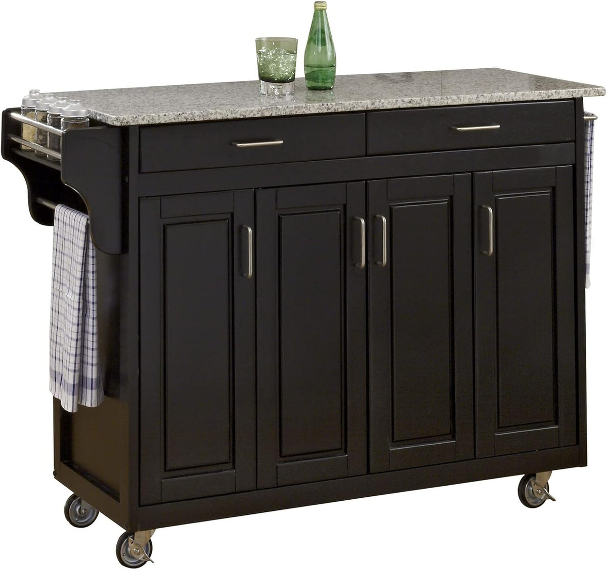 Black Finish Four Door Kitchen Cart with Stainless Steel Top F336