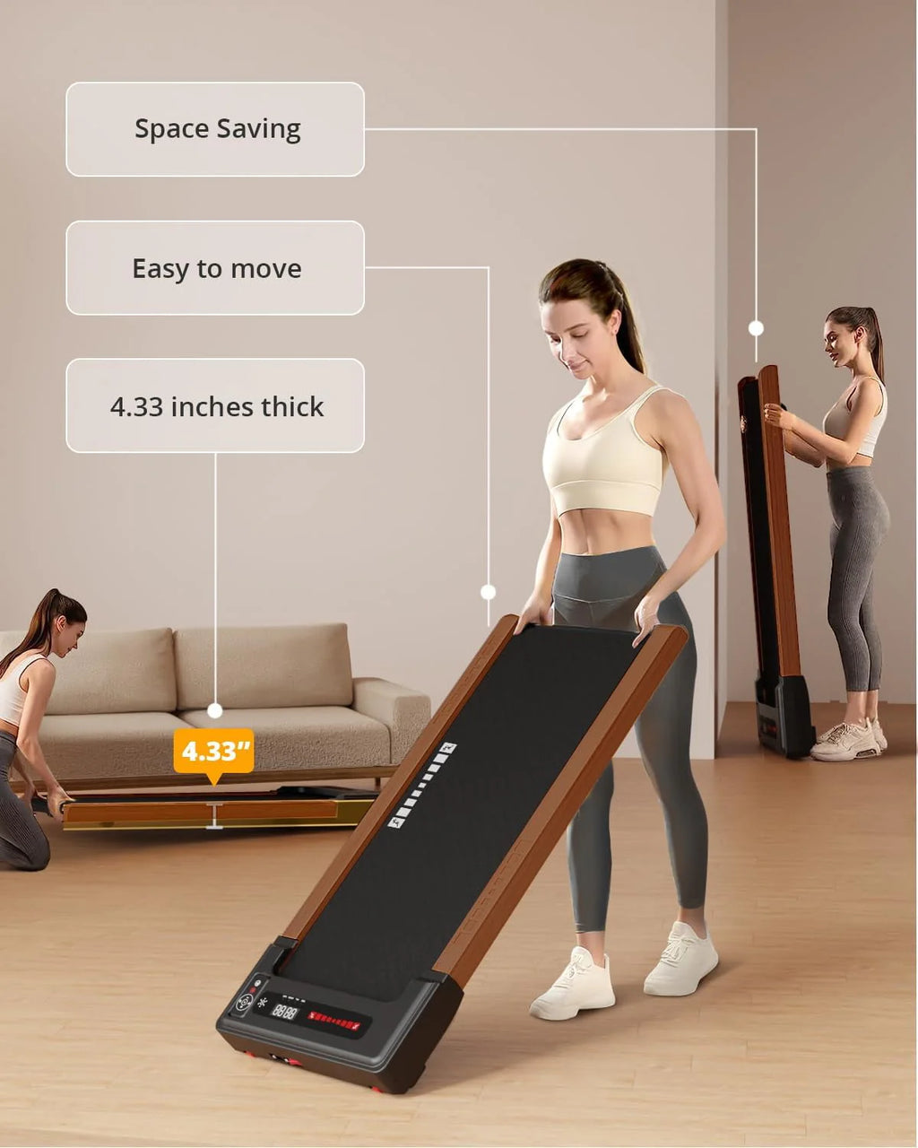 Wood Under Desk Treadmill with Remote Control, 265lbs Capacity Z972