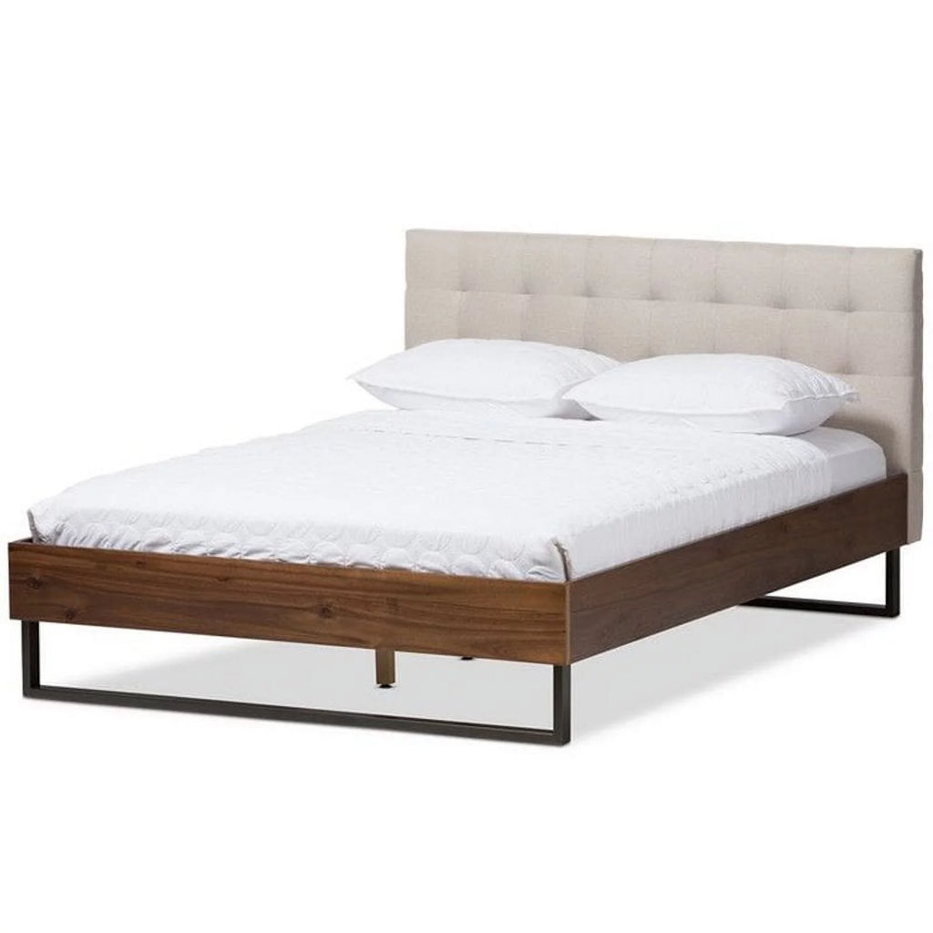 Beige and Brown Tufted Queen Platform Bed X429100