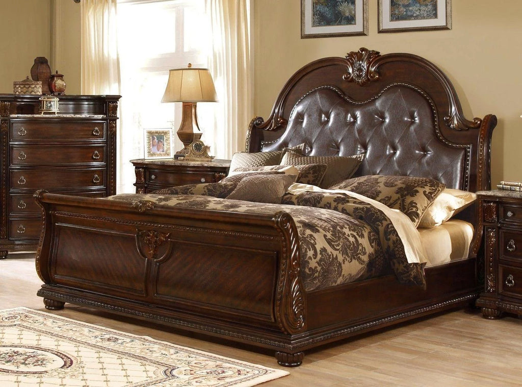 Dark Cherry King Bedroom Set 5Pcs V2681