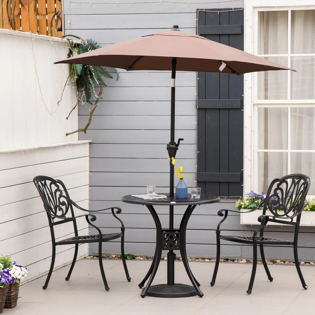 30 Round Patio Dining Table with Umbrella Hole, Black X826556