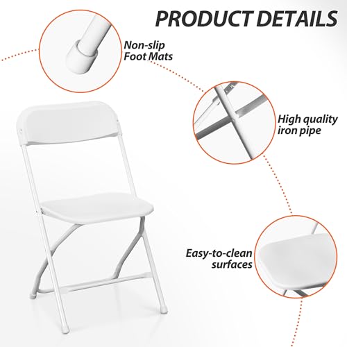 8-Pack Stackable Plastic Folding Chairs with Steel Frame, White, Set of 8 L299707