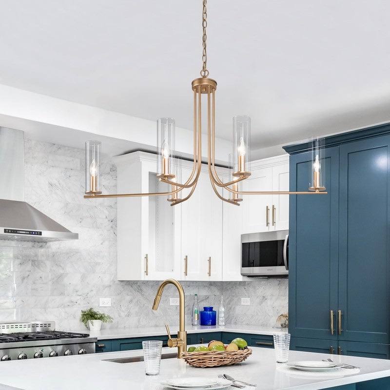 6-Light Gold Glass Chandelier D186368