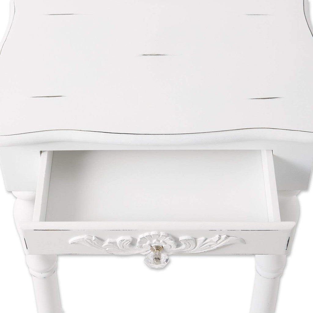 White Carved Wood Nightstand J930