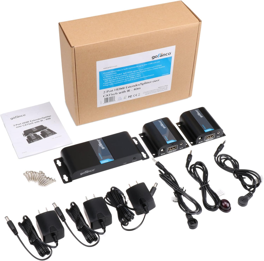 130ft 1080p 1x2 HDMI Extender Splitter Over Ethernet Cable with IR Remote Control Q859