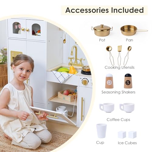 Wooden Play Kitchen Set with Stove, Sink, Coffee Maker & 11 Accessories Z9821