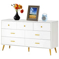 White and Gold 7 Drawer Wood Dresser R5054