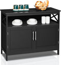 White Buffet Table with Storage Cabinet and Open Shelf J2545