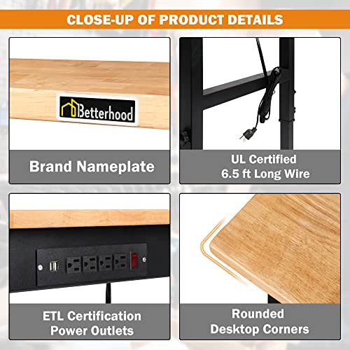 48" Heavy Duty Adjustable Rubber Wood Workbench with Pegboard V29741
