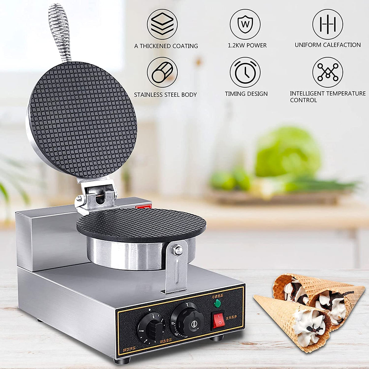 1200W Electric Ice Cream Cone Waffle Maker Machine G788