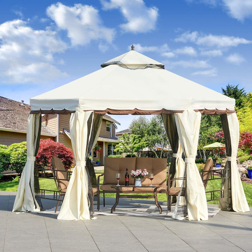 12’ x 12’ Outdoor Canopy Gazebo with Netting and Shade Curtains W81853