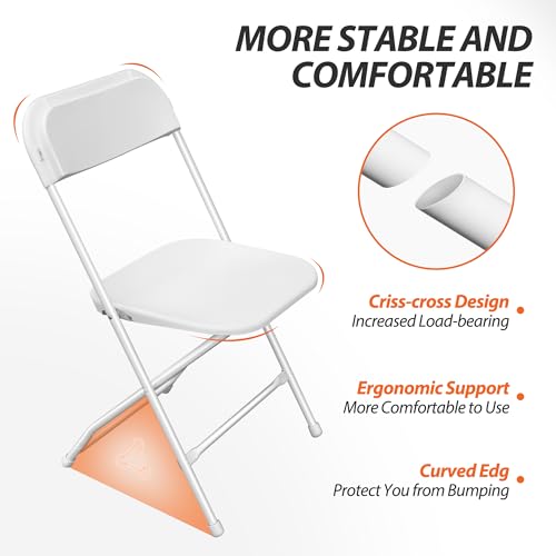 8-Pack Stackable Plastic Folding Chairs with Steel Frame, White, Set of 8 L299707