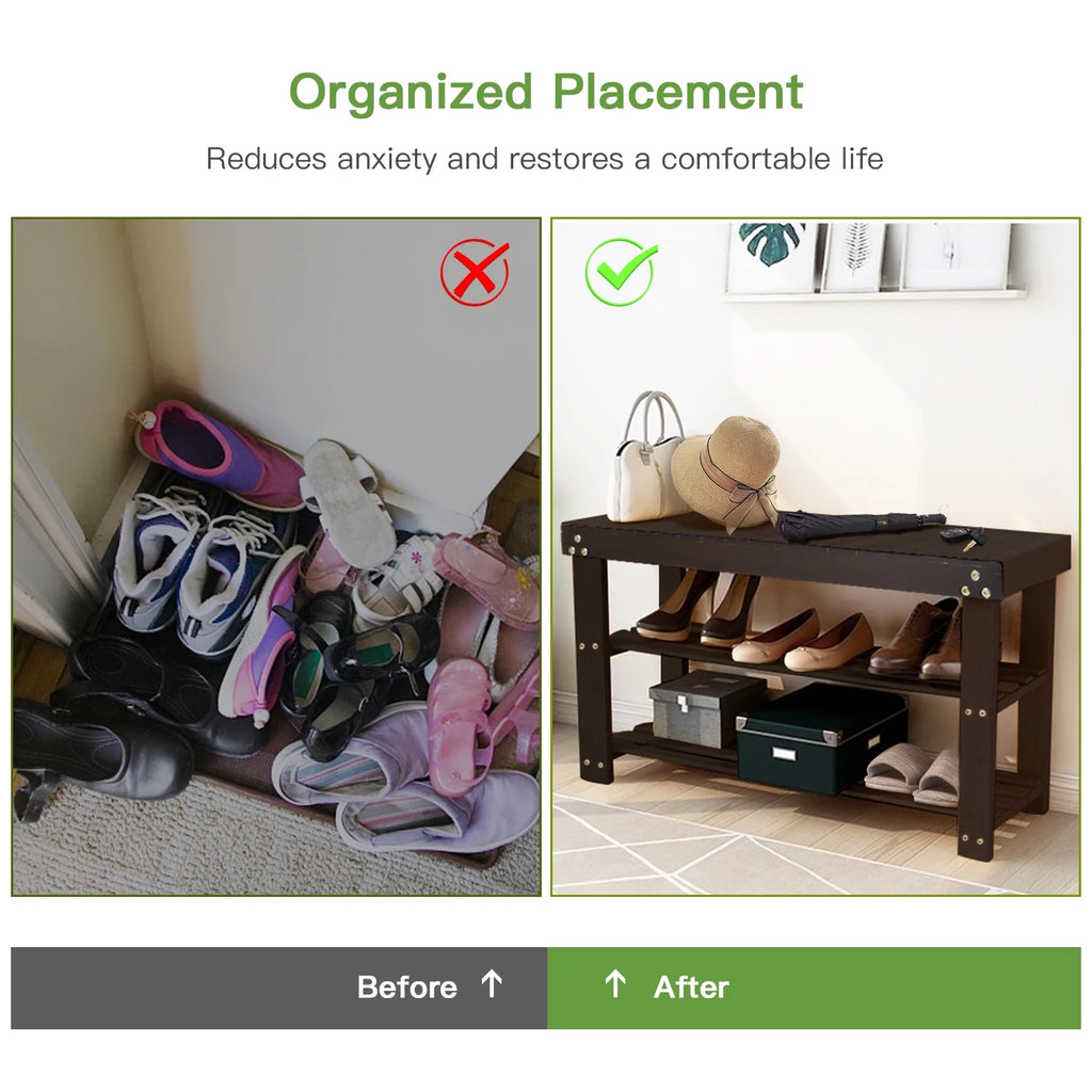 Bamboo 3-Tier Shoe Rack Bench Z97918