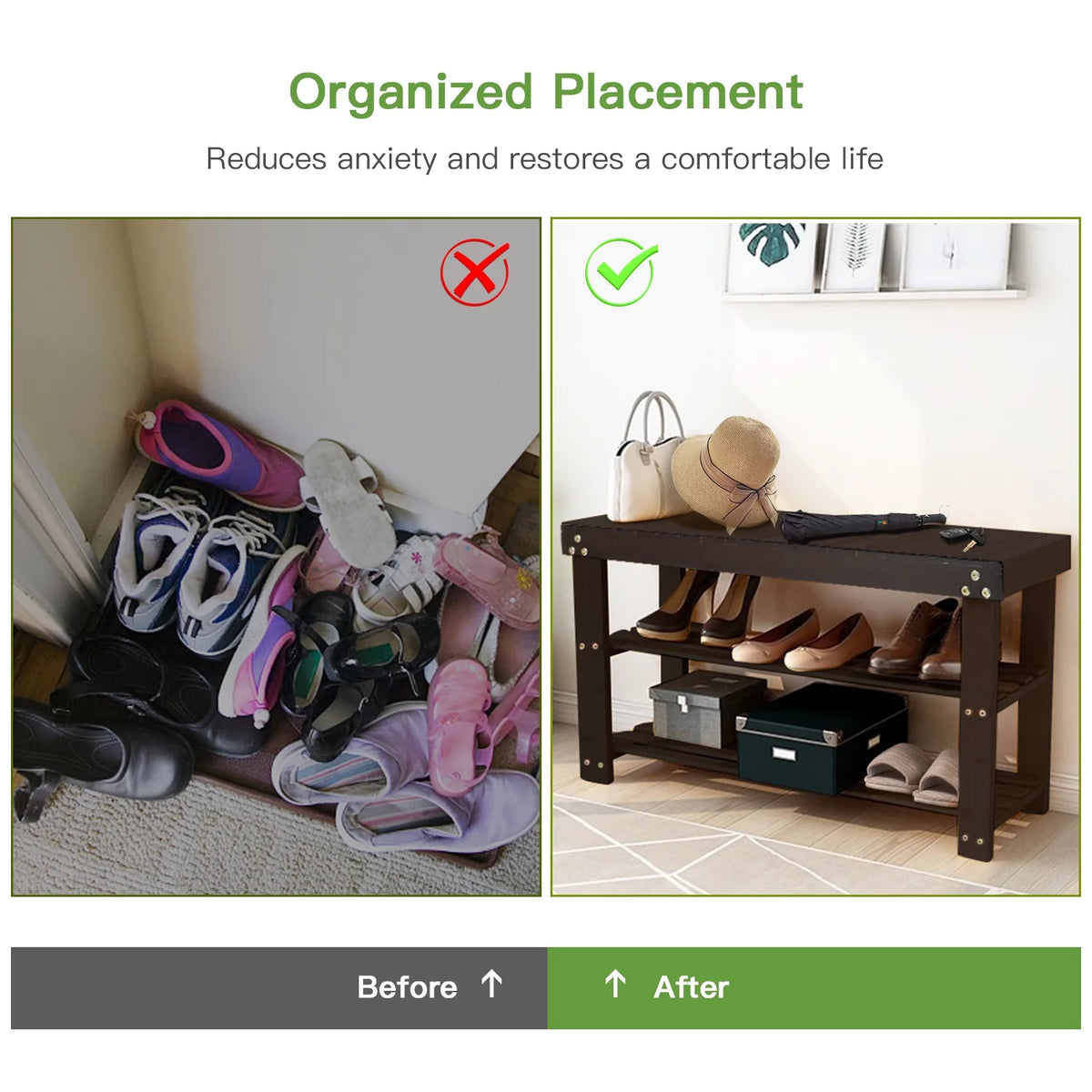 Bamboo 3-Tier Shoe Rack Bench Z97918