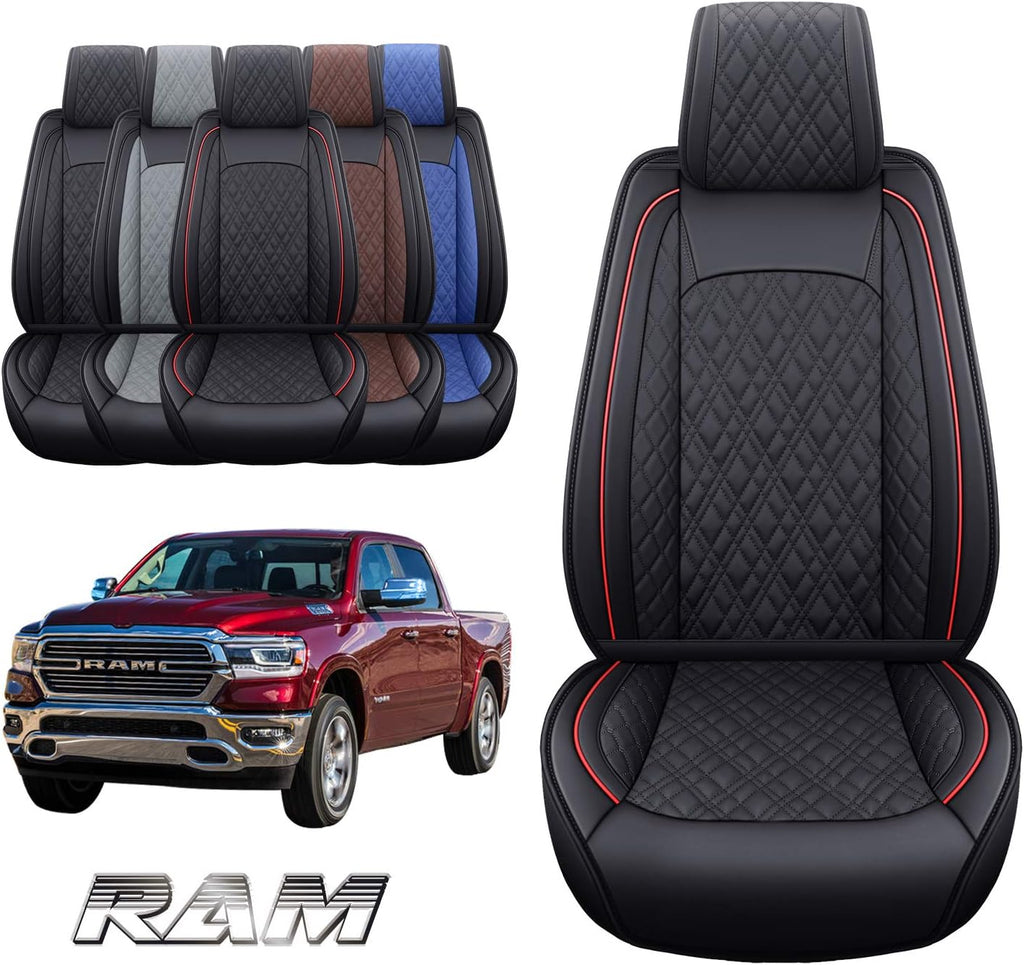 2 PCS Front Black-Red Waterproof Leather Car Seat Covers V86865
