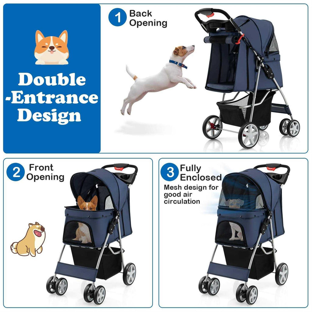Foldable 4-Wheel Pet Stroller with Storage Basket Y2496