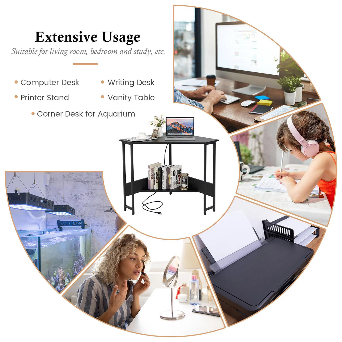 Black Corner Desk with Power Outlet F59974