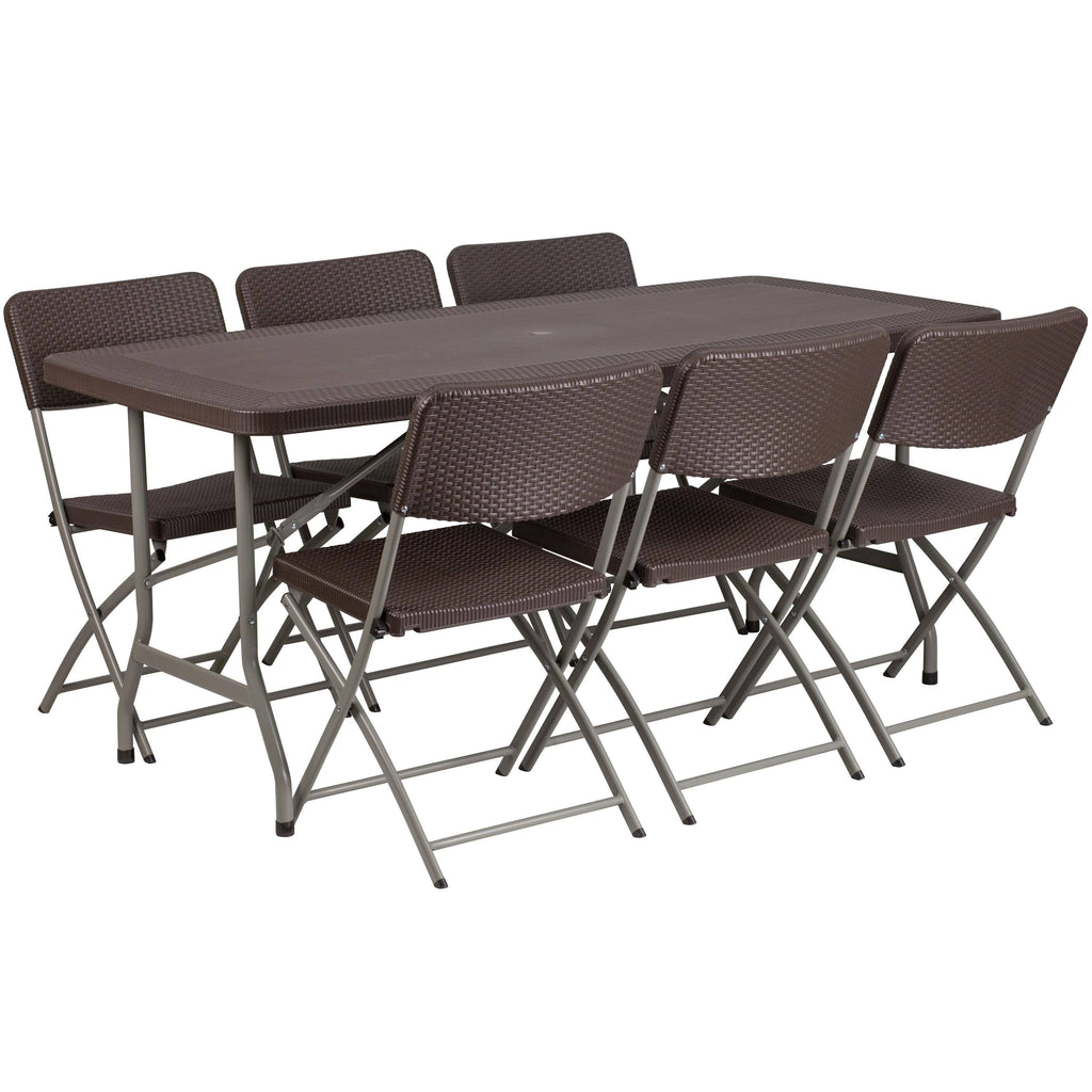 Rattan Plastic Folding Table Set with 6 Chairs Q171771