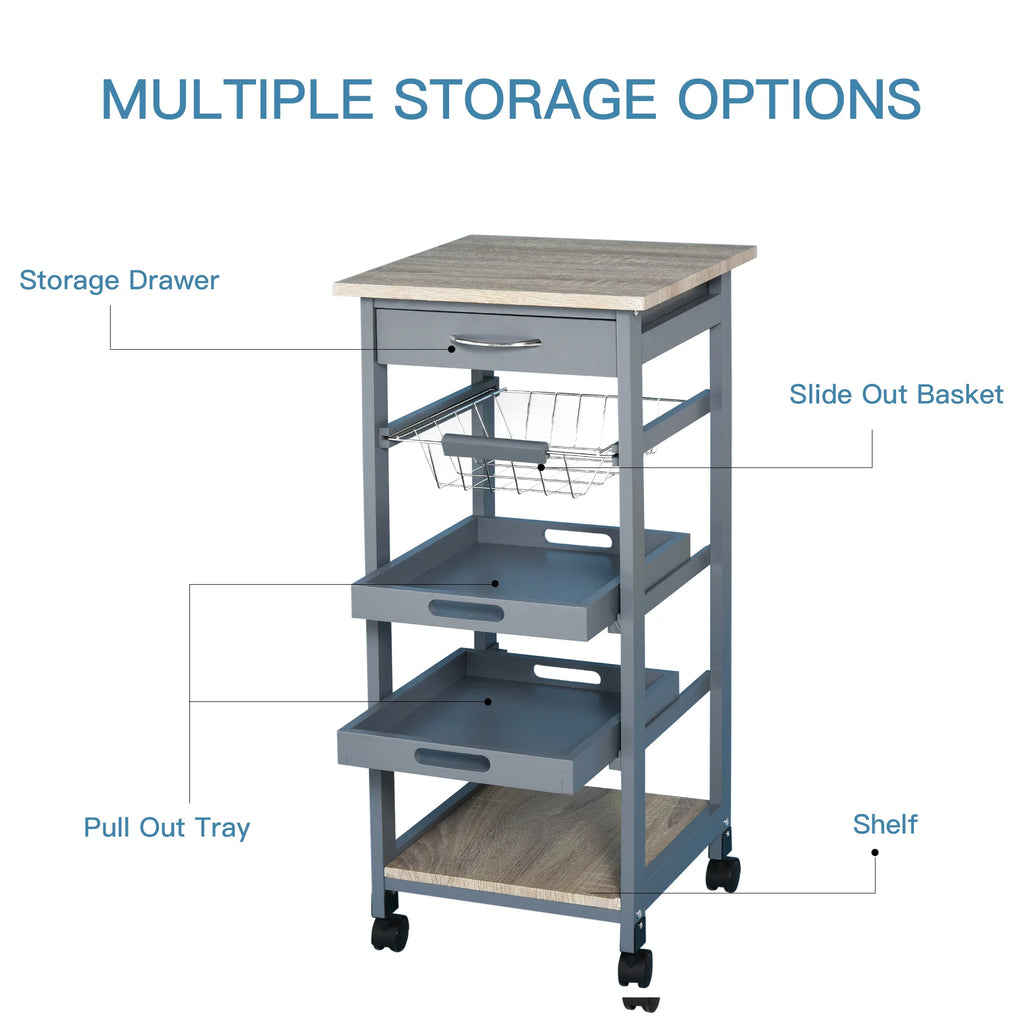 Grey Rolling Kitchen Island Cart with Drawer I681220