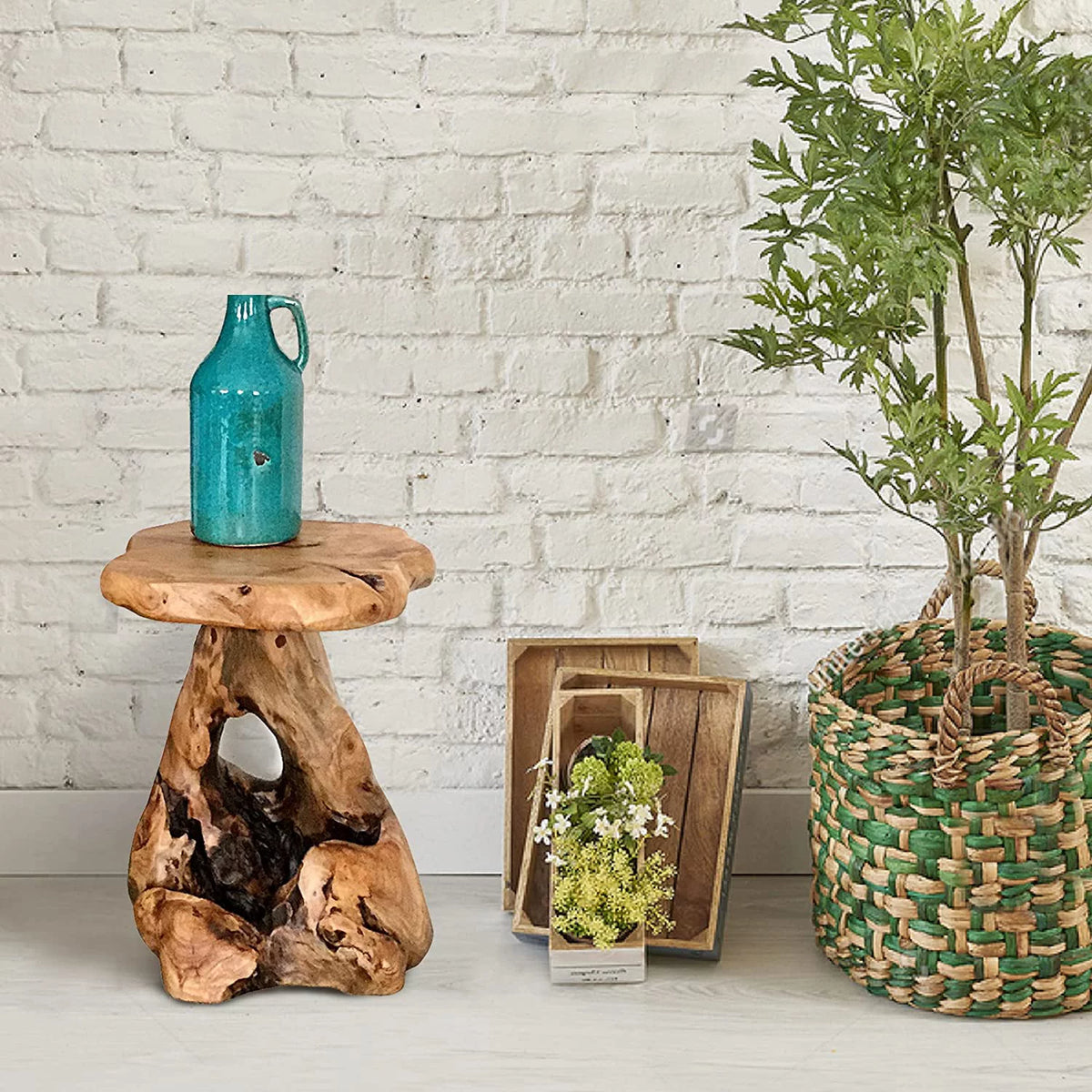 Solid Cedar Wood Tree Stump End Table P65778