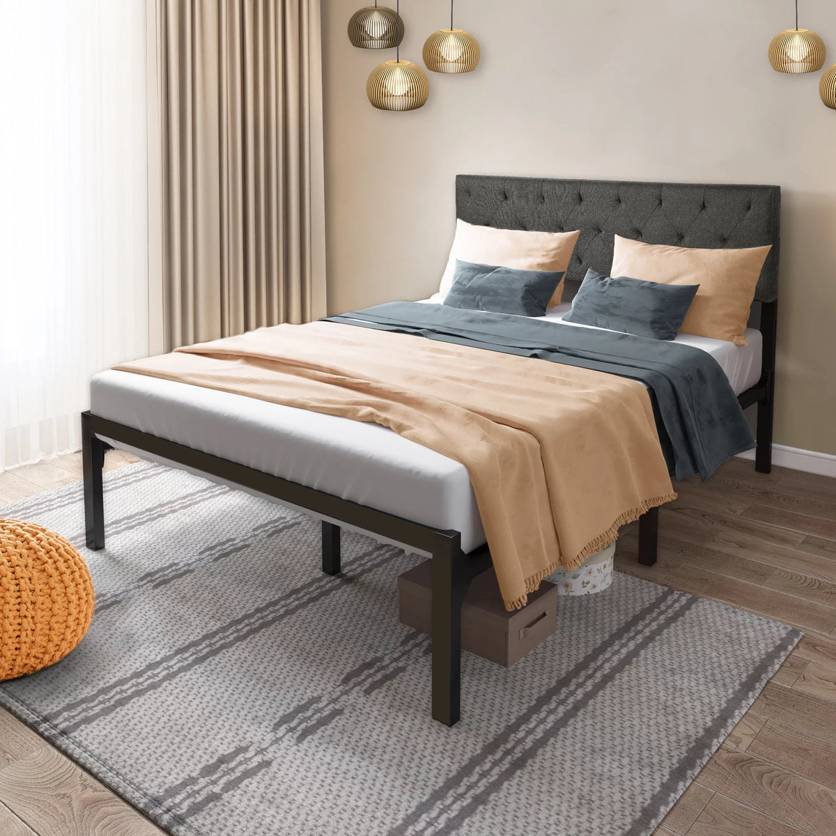 Full Size Upholstered Platform Bed with Adjustable Headboard X6527