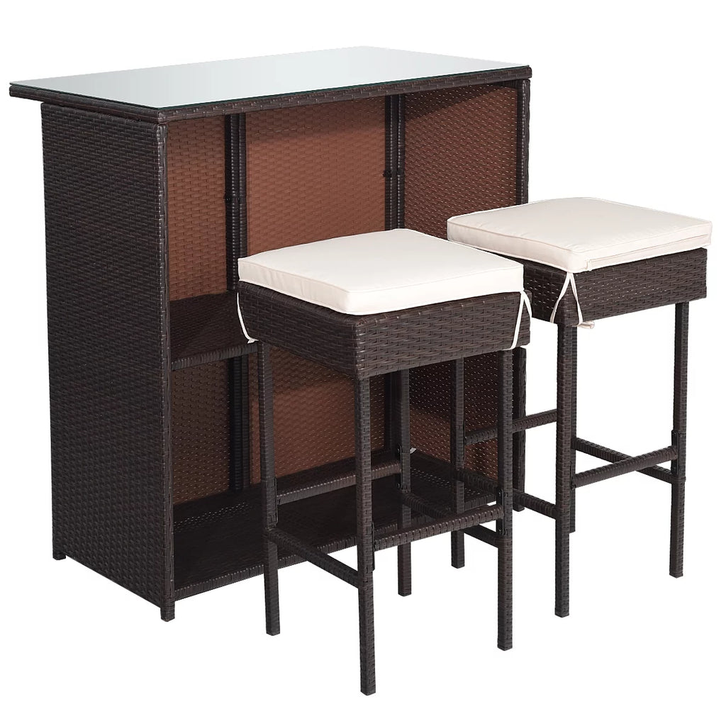 3PCS Patio Rattan Wicker Bar Table Stools Dining Set C253