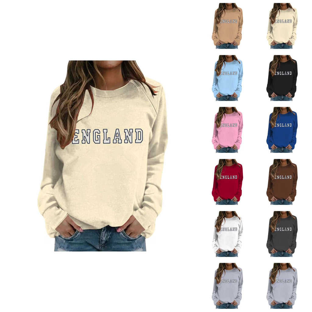Women's Letter Printed Round Neck Long Sleeved Casual Sports Sweatshirt U3941