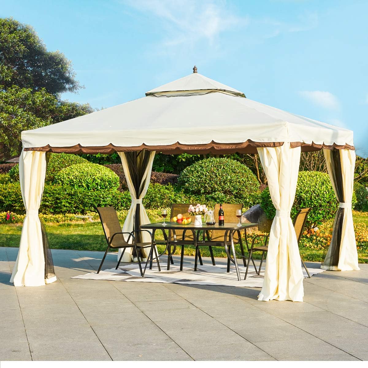 12’ x 12’ Outdoor Canopy Gazebo with Netting and Shade Curtains W81853