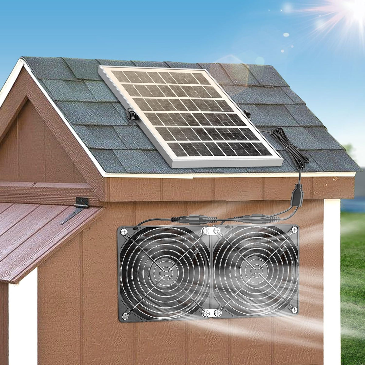 20W Solar Powered Exhaust Fan with Battery, Waterproof B75422