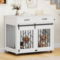 Brown Wooden Double Dog Crate with Storage Drawers T263439