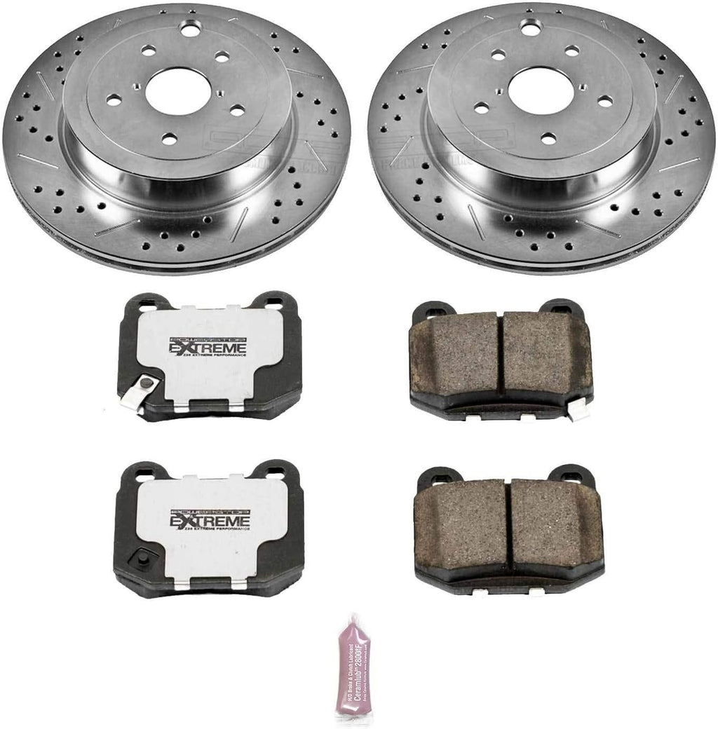 Rear Carbon Fiber Brake Pads with Drilled & Slotted Brake Rotors Kit V8815