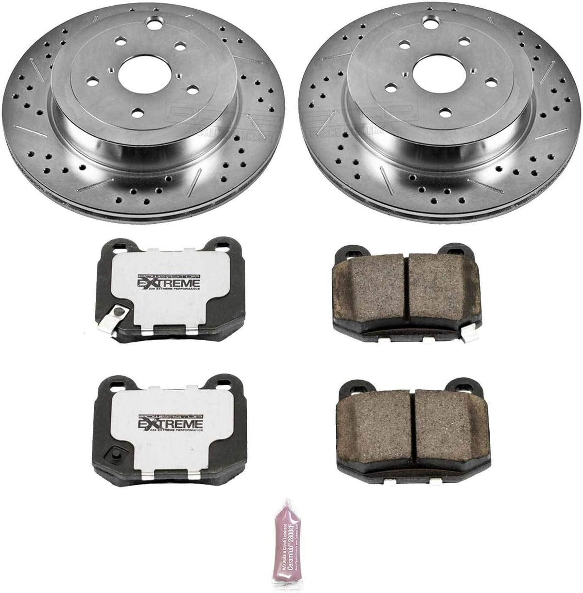 Rear Carbon Fiber Brake Pads with Drilled & Slotted Brake Rotors Kit V8815